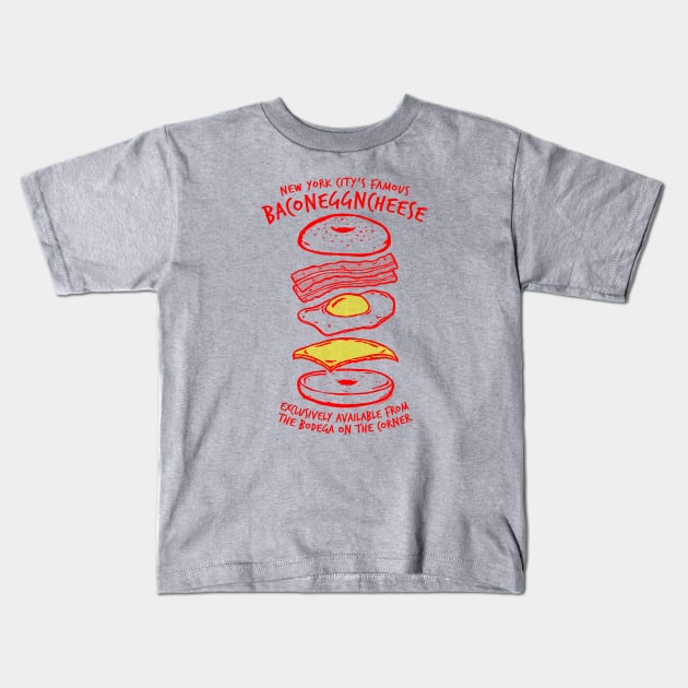 BACONEGGNCHEESE! (New York City's Famous Bacon Egg and Cheese) Kids T-Shirt by UselessRob
